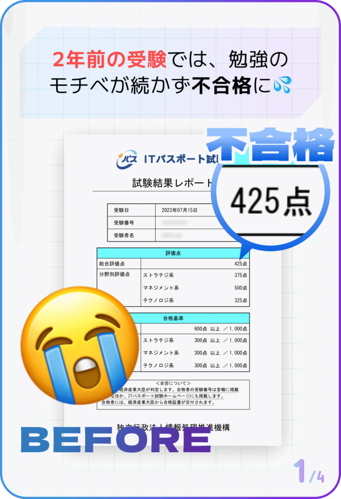 2年前の受験では、勉強のモチベが続かず不合格に💦